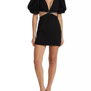 NWT ALC Black Cut Out Puff Sleeve Mini rhinestone Dress